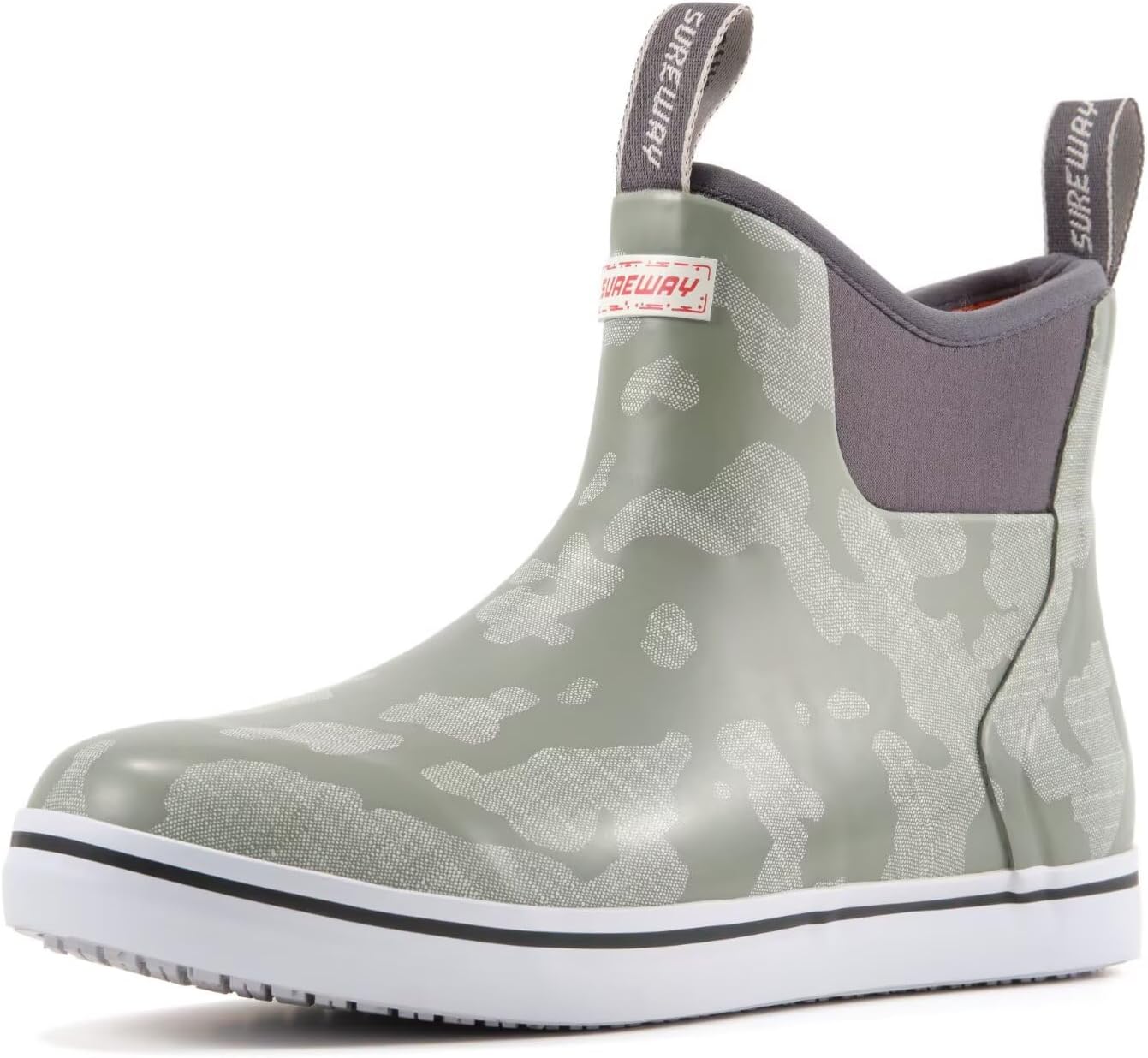 

Мужские ботинки SUREWAY для корабельной палубы, профессиональные противоскользящие рыболовные и ботинки для лодки до щиколотки, водонепроницаемые дождевые ботинки, легкие неопрено-резиновые палубные ботинки, серый