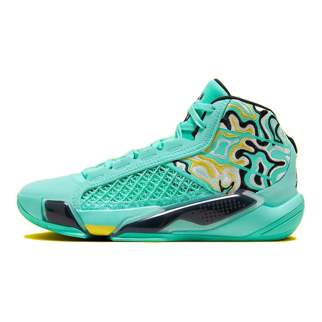 Jordan Детские баскетбольные кроссовки Air 38 Slip Resistant Anti Kick Cushioning High top Green Turquoise Yellow