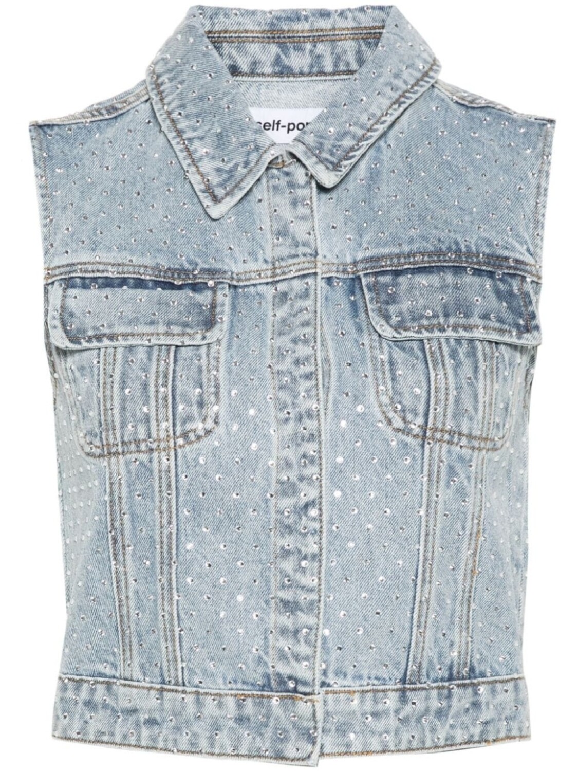 

Self-Portrait джинсовый жилет со стразами, синий