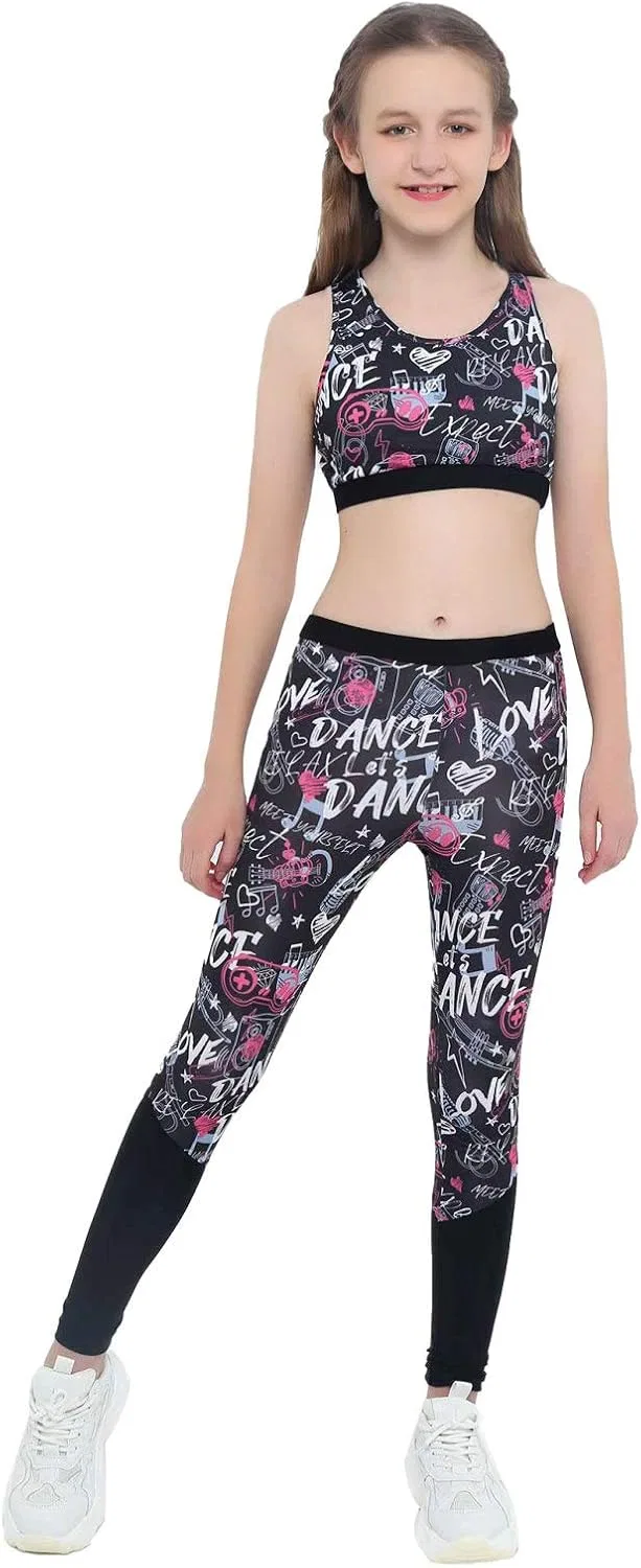Детский спортивный костюм из топа и леггинсов winying, Black&rosy — фото 4