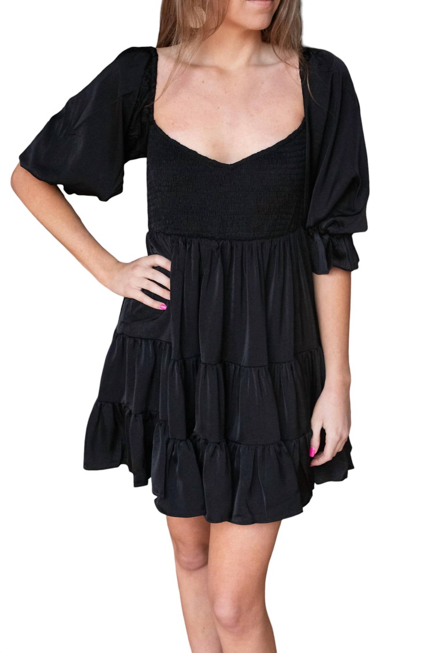 

Мини-платье Babydoll с оборками черного цвета MABLE