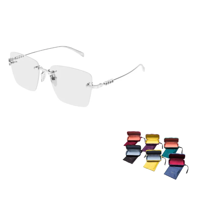 Очки с прямоугольной оправой GUCCI, 002 (Silver Frame/Transparent Lens)