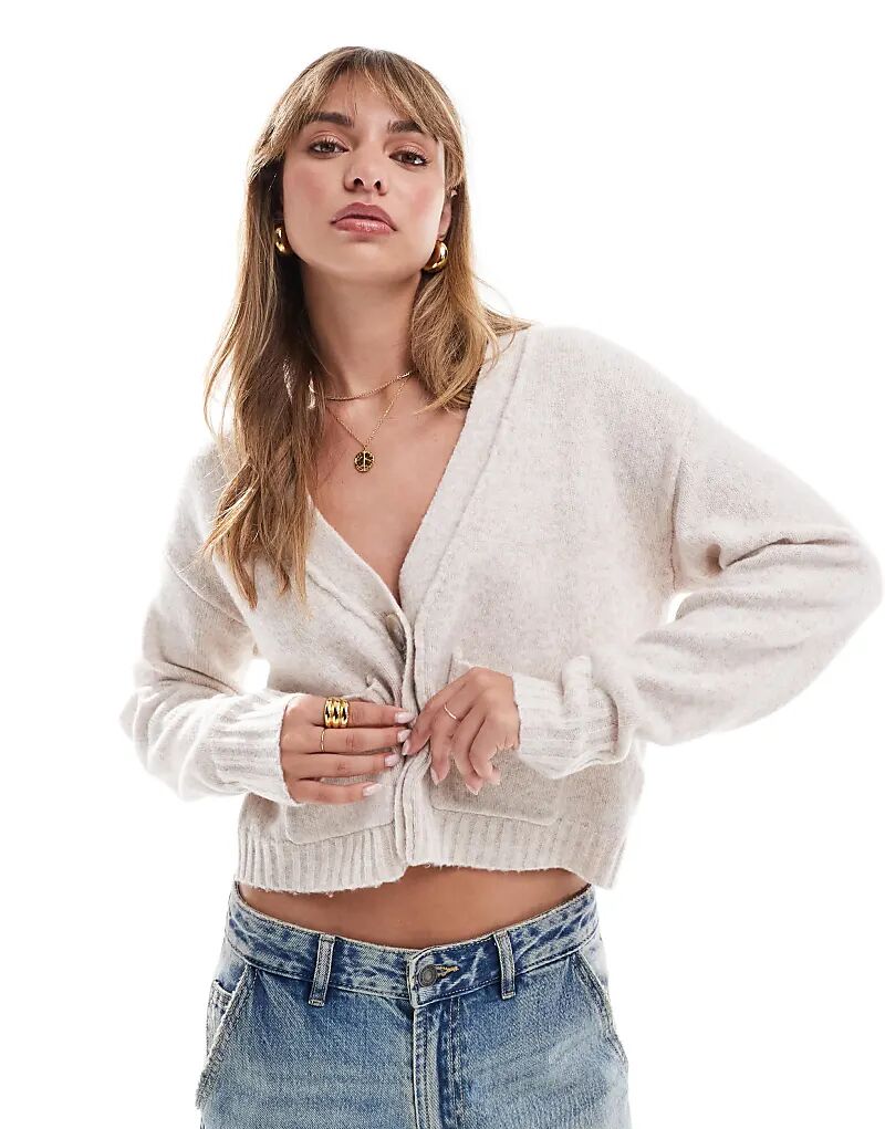 

Кардиган свободного кроя с отделкой швом в цвете овсянки Miss Selfridge