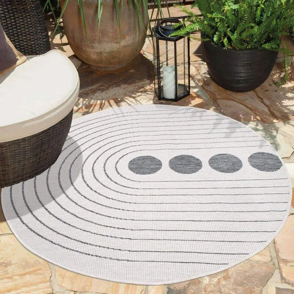

Ковер Carpet City для улицы "DUO RUG 5739", круглый, двусторонний ковер, устойчивый к атмосферным воздействиям внутри и снаружи, на балконе, террасе, в гостиной Ø 160 см, серый