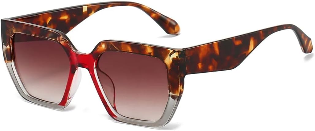 

Ретро квадратные солнцезащитные очки с леопардовым градиентом для женщин, контрастные, с толстой оправой, модный тренд, мужские солнцезащитные очки UV400 UATXTAU, Leopard Red Tea