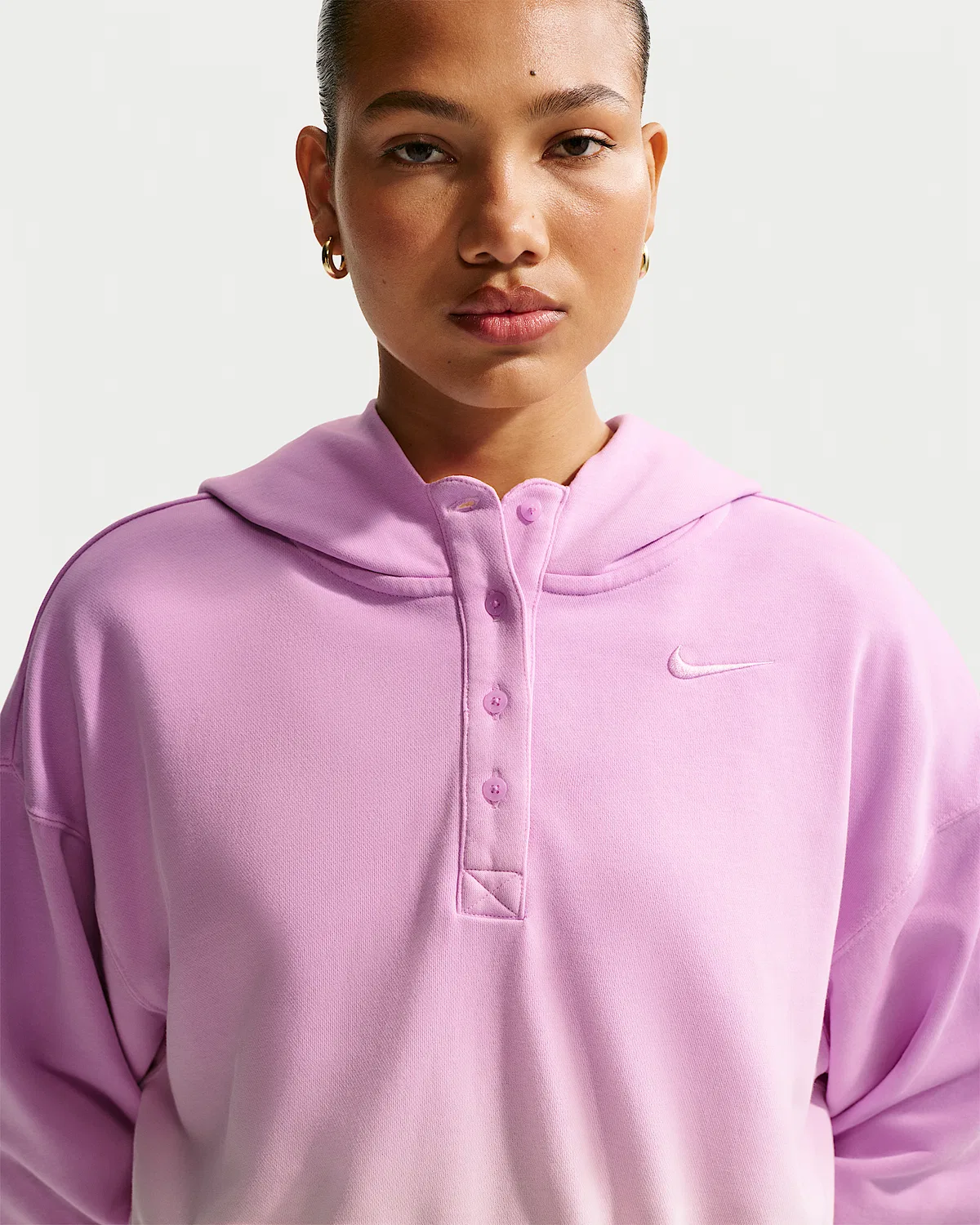 Женский оверсайз худи-поло Nike Sportswear Phoenix Fleece, Pink Foam/Light Magenta/Light Magenta — фото 3