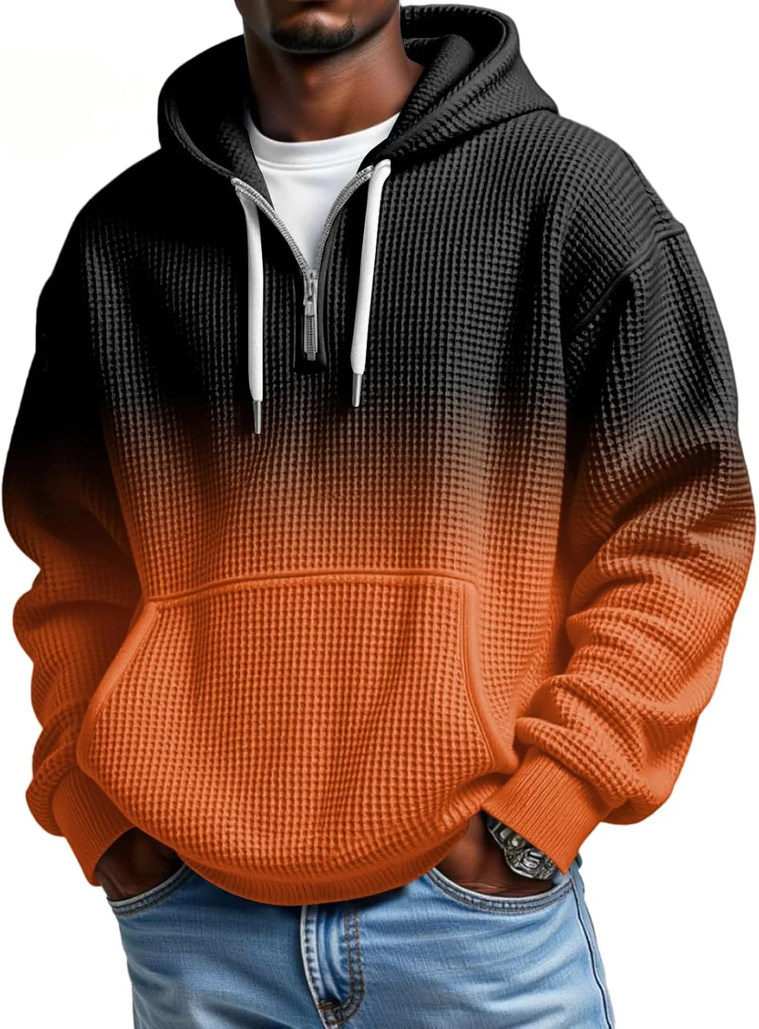 

Толстовка с капюшоном Fleece для мужчин, Waffle, 1/4 Zip, градиентный принт, размеры S-3XL