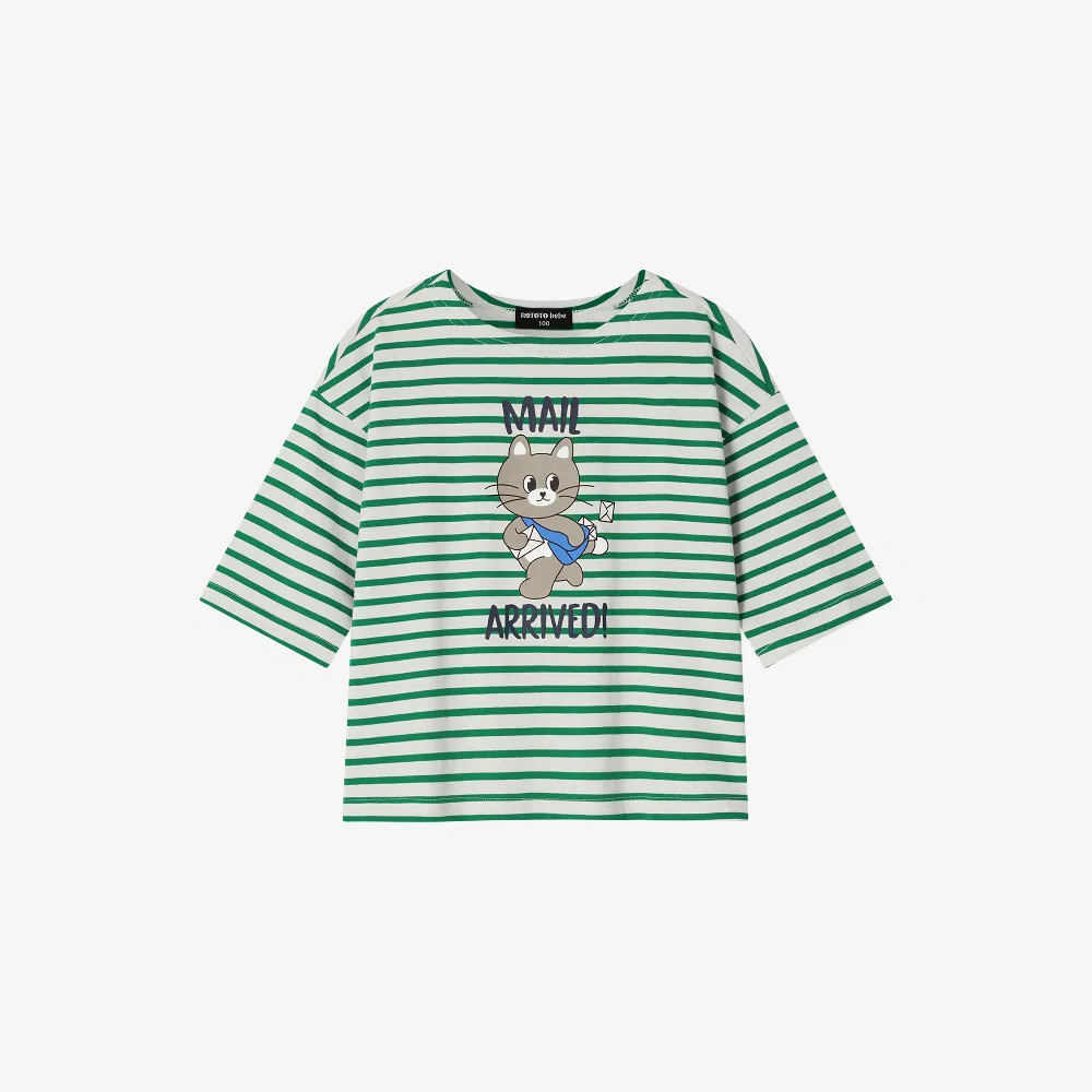 Детская зелёная футболка в полоску Single Stripe 3/4 от Rototobebe — фото 2