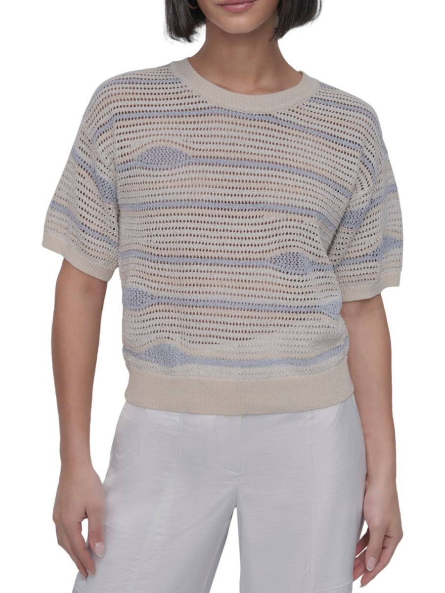 

Открытая вязка крючком топа DKNY, цвет Light City Kahki Multicolor