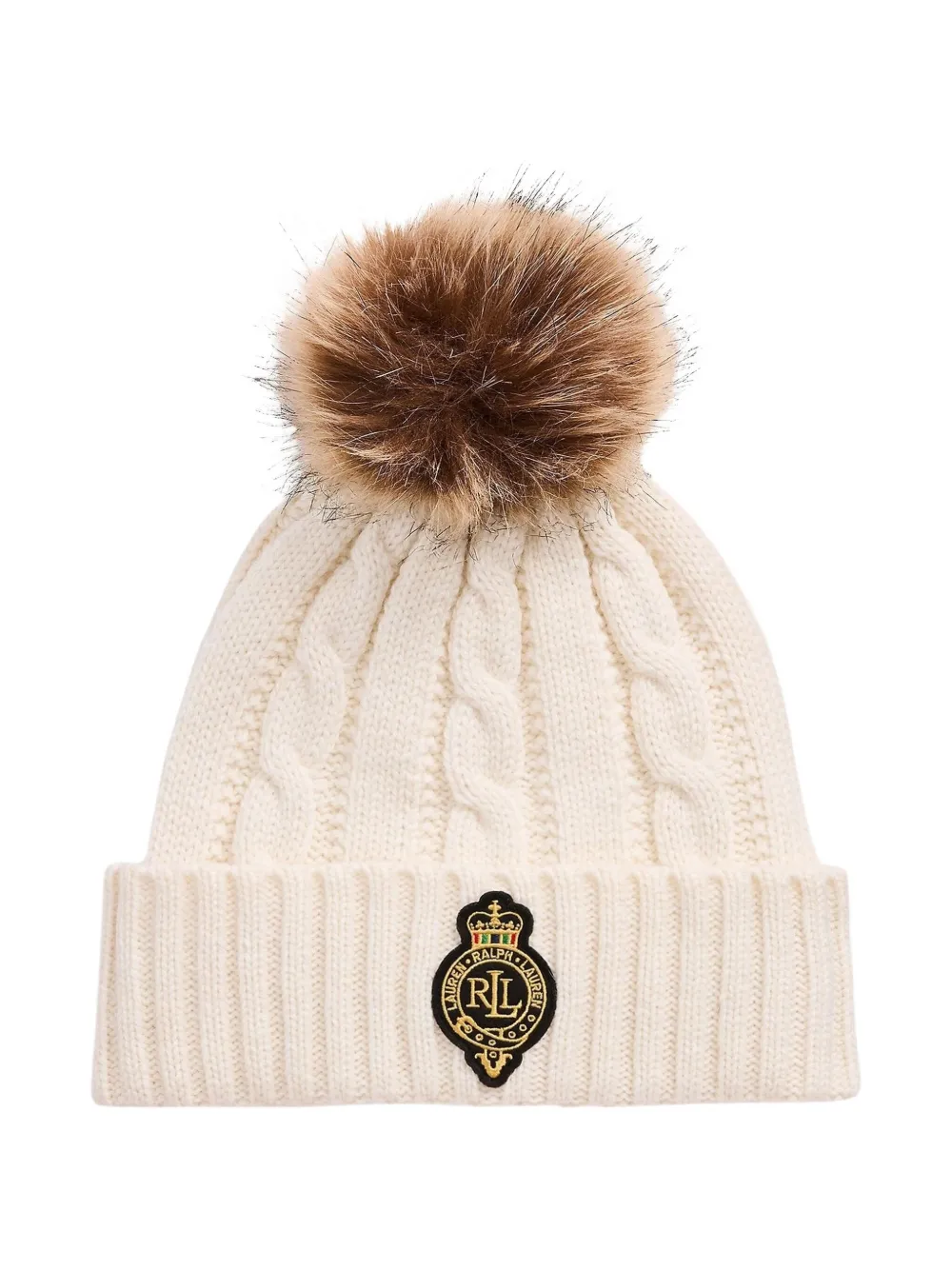 

Вязаная шапка с помпоном Lauren Ralph Lauren, кремовый