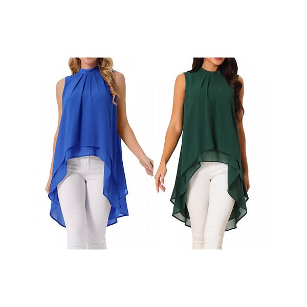 

2 упаковки женских блузок с асимметричным подолом и завязкой на спине Inspire Chic, Dark Green Royal Blue