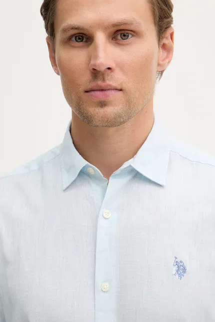 Рубашка из смесовой ткани LINEN BLEND LS U.S. Polo Assn., синий — фото 4