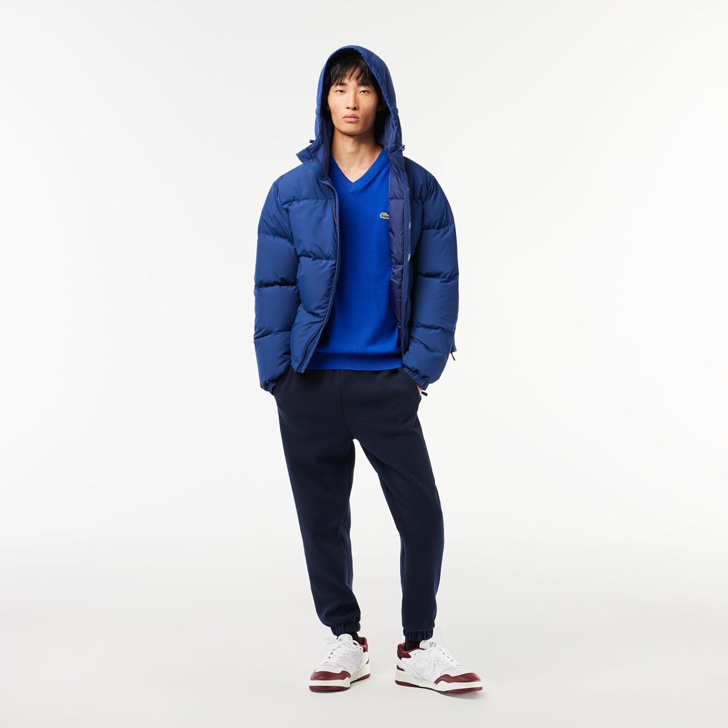 Lacoste мужской свитер с длинным рукавом, прямой крой, V-образный вырез, из органического хлопка, Cobalt — фото 4