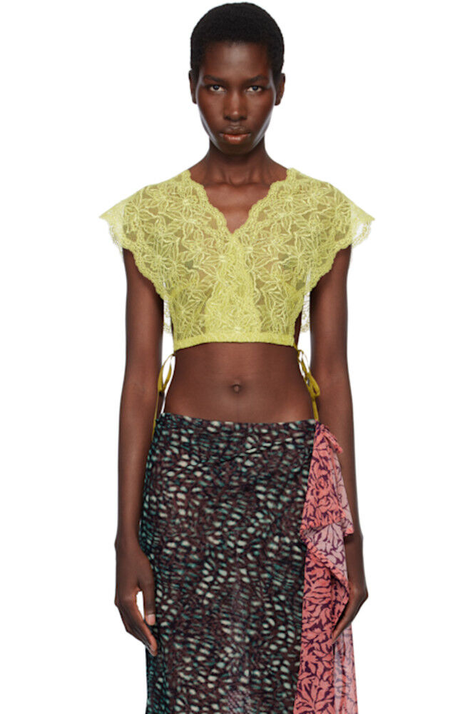 

Зеленый кружевной укороченный топ Dries Van Noten