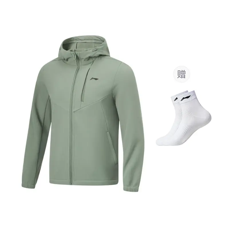 

Тренч LiNing Fitness Series, мужской, серый с зелеными элементами