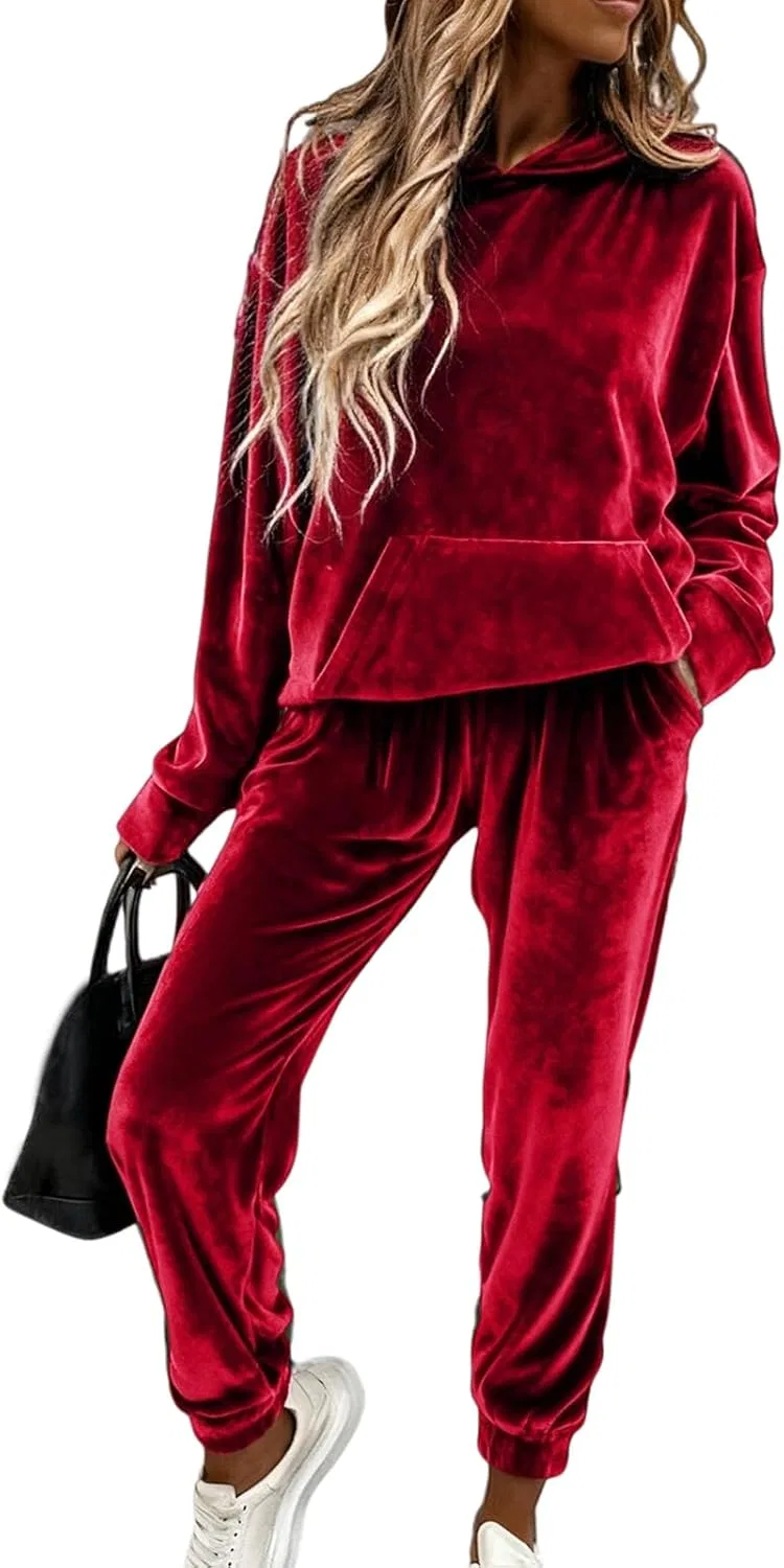 Спортивный костюм Velour с капюшоном и джоггерами, Red