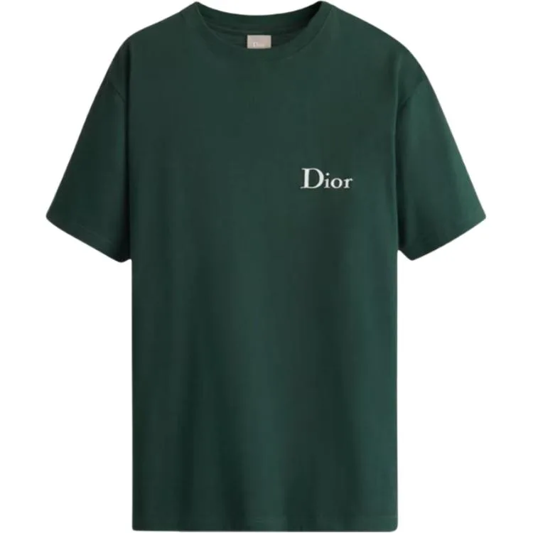 DIOR Футболка мужская зеленая с круглым вырезом умеренно прямого кроя