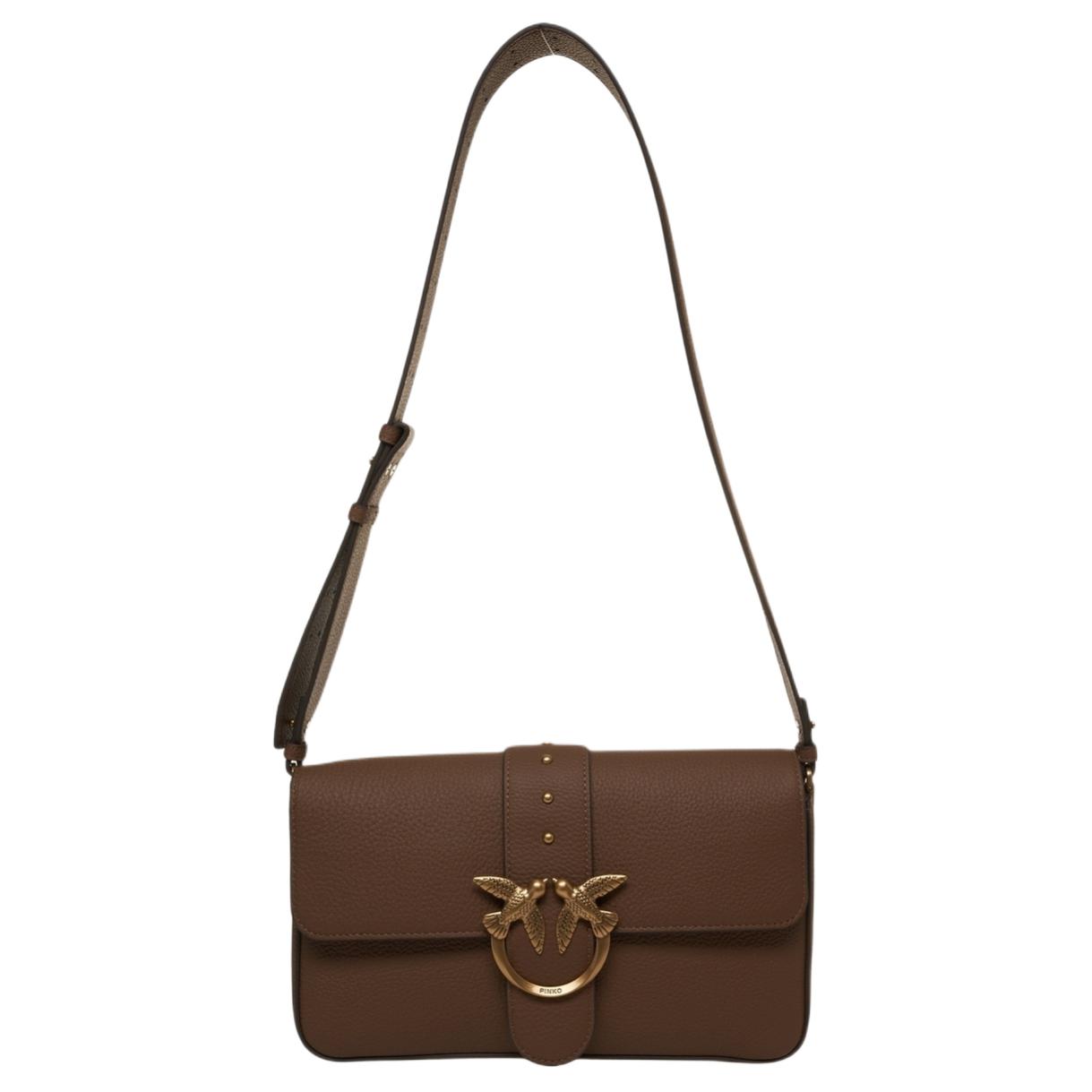 

PINKO Женская коричневая сумка через плечо из зернистой кожи