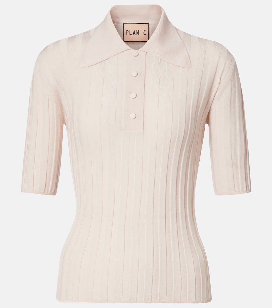 

Вязаный поло из шерсти с рубчиками Plan C, Baby Pink