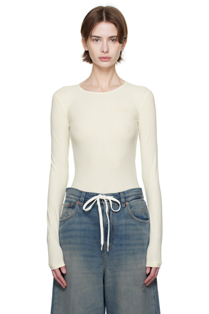 

Боди из бежевого лайкрового джерси MM6 Maison Margiela