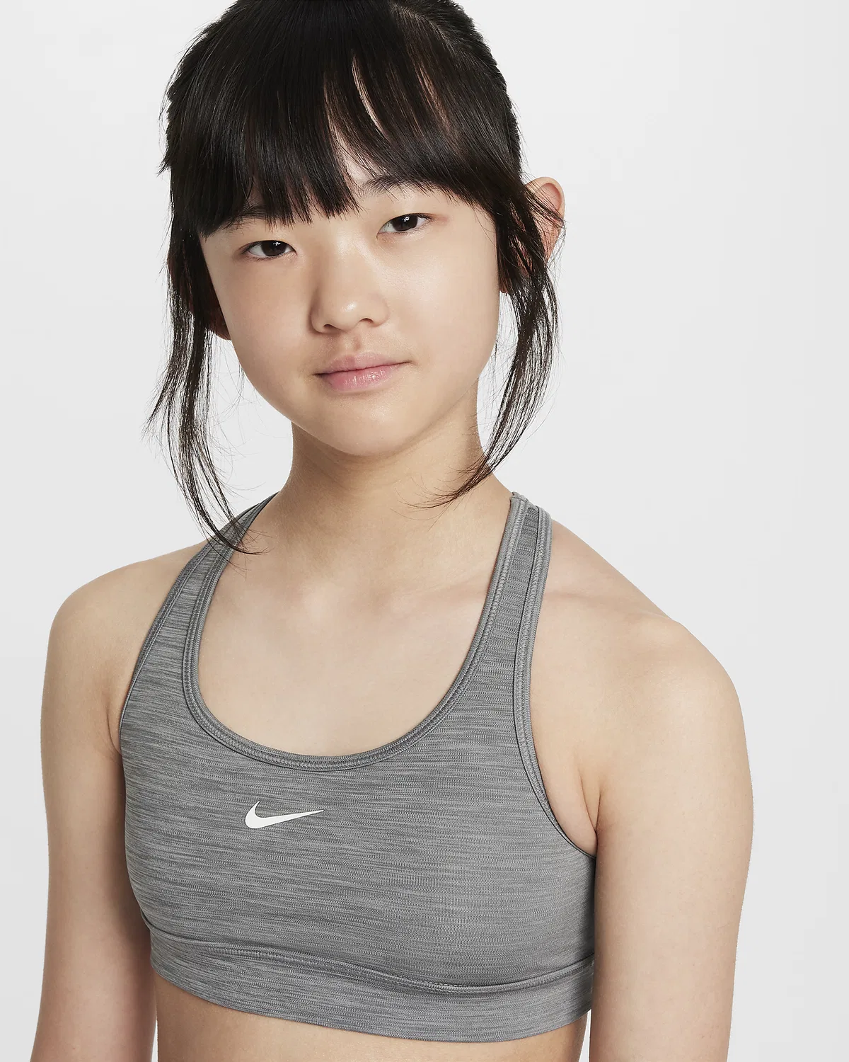 Детский спортивный бюстгальтер Nike Swoosh, Carbon Heather/Pure/White — фото 3