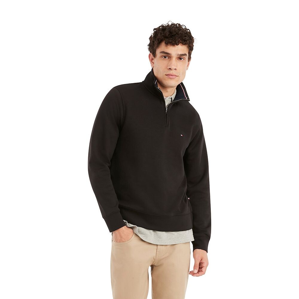 

Мужской топ с молнией четверть и логотипом Tommy Hilfiger, цвет Dark Sable