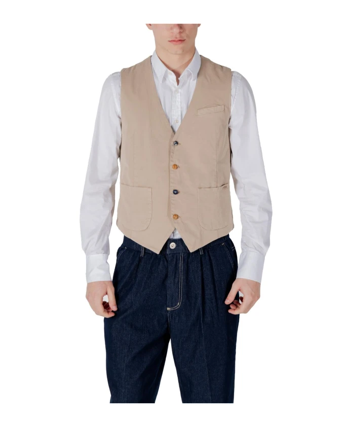 

Бежевый хлопковый жилет с V-образным вырезом Gianni Lupo, бежевый