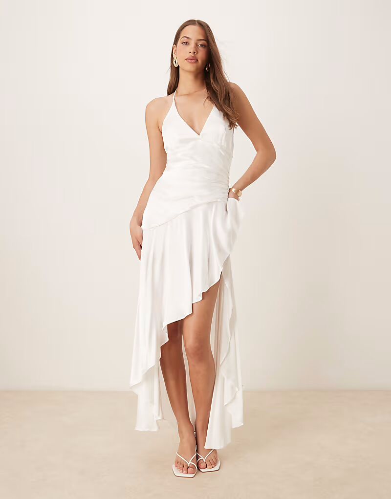 

Платье Bardot halter neck asymmetric midaxi in white