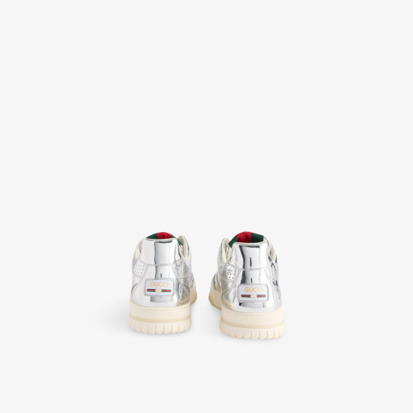 Кроссовки Gucci Re-Web mirror низкие кожаные, серебряный — фото 4