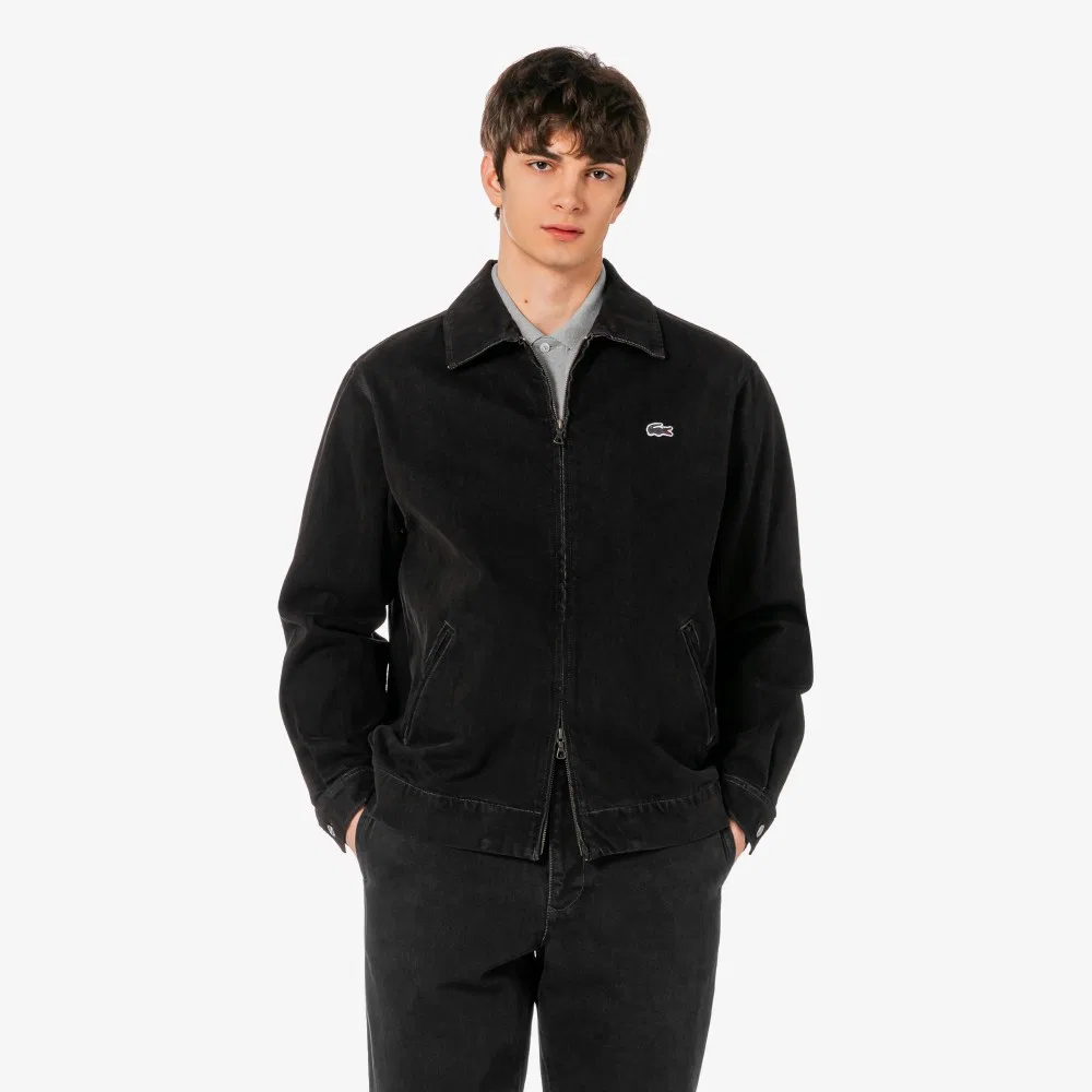 Мужская чёрная джинсовая куртка на молнии от Lacoste