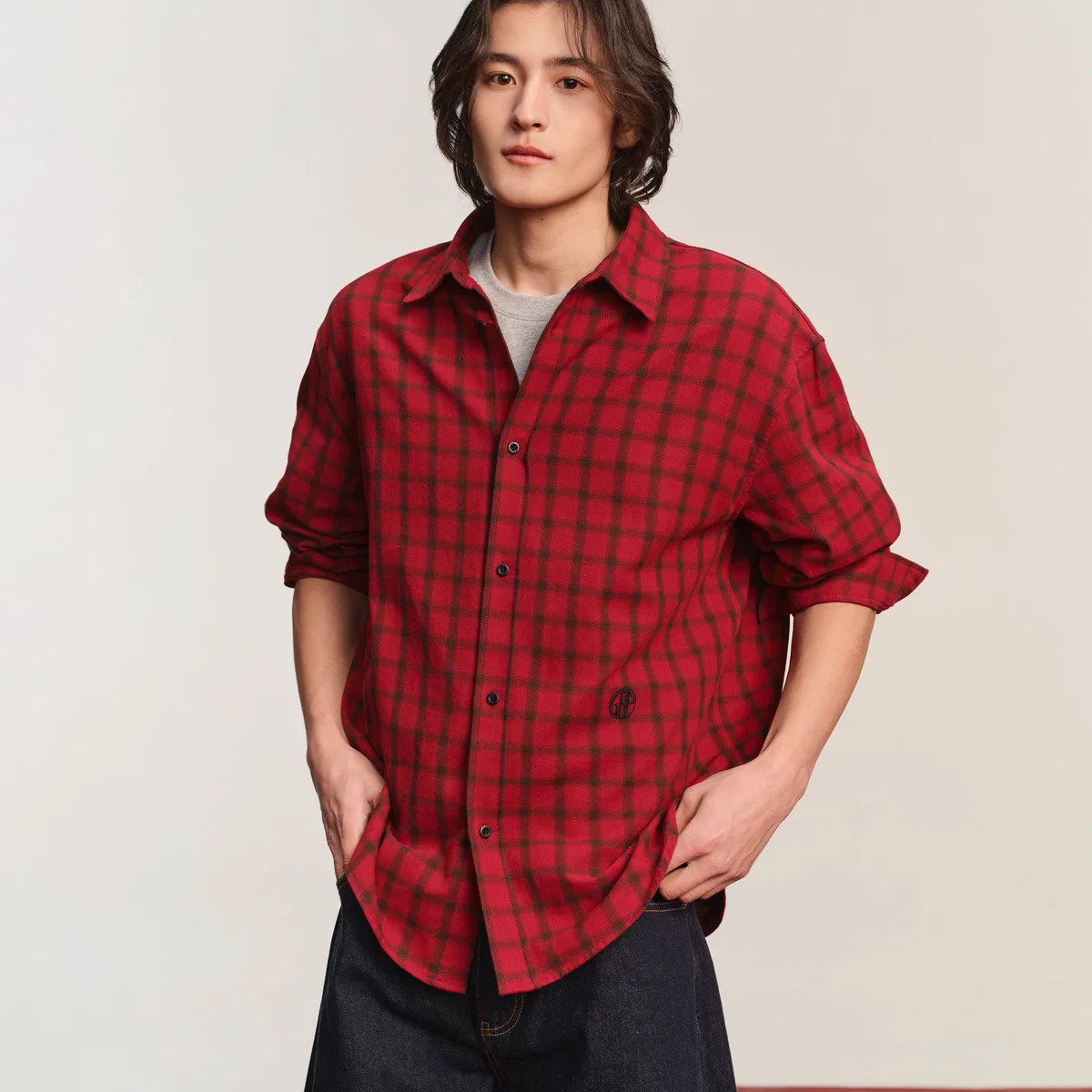 Рубашка GAP x ZHONGGUOJINGJU мужская красная в клетку — фото 4