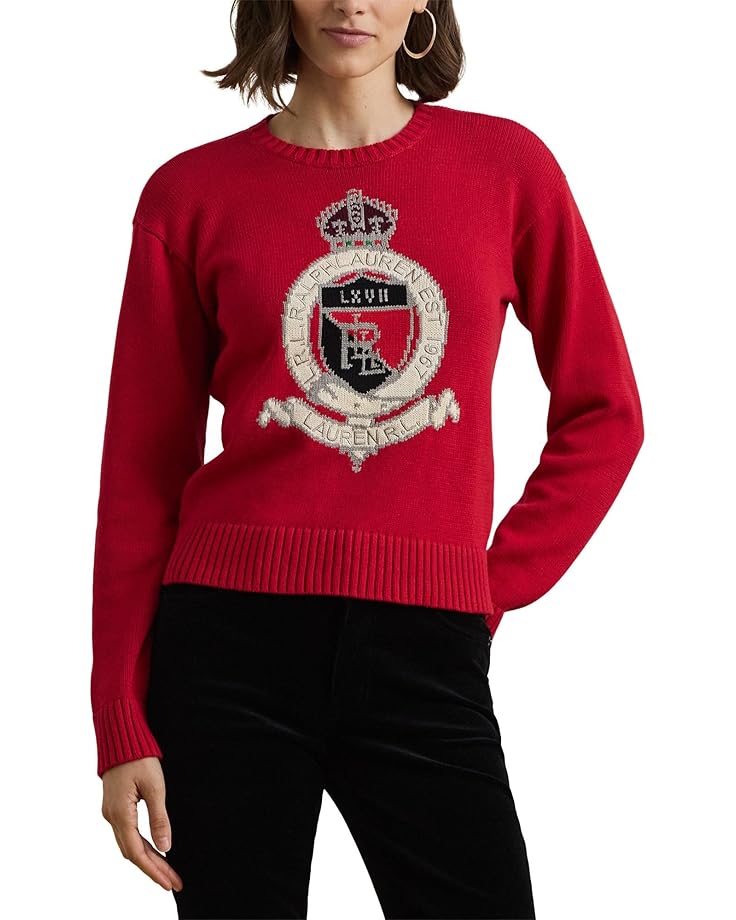 

Свитер Lauren Ralph Lauren Intarsia-Knit Crest Cotton Sweater, цвет Festive Red Multi