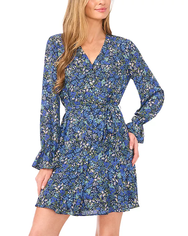 

Платье с поясом на талии и расклешенными манжетами Cece, синий