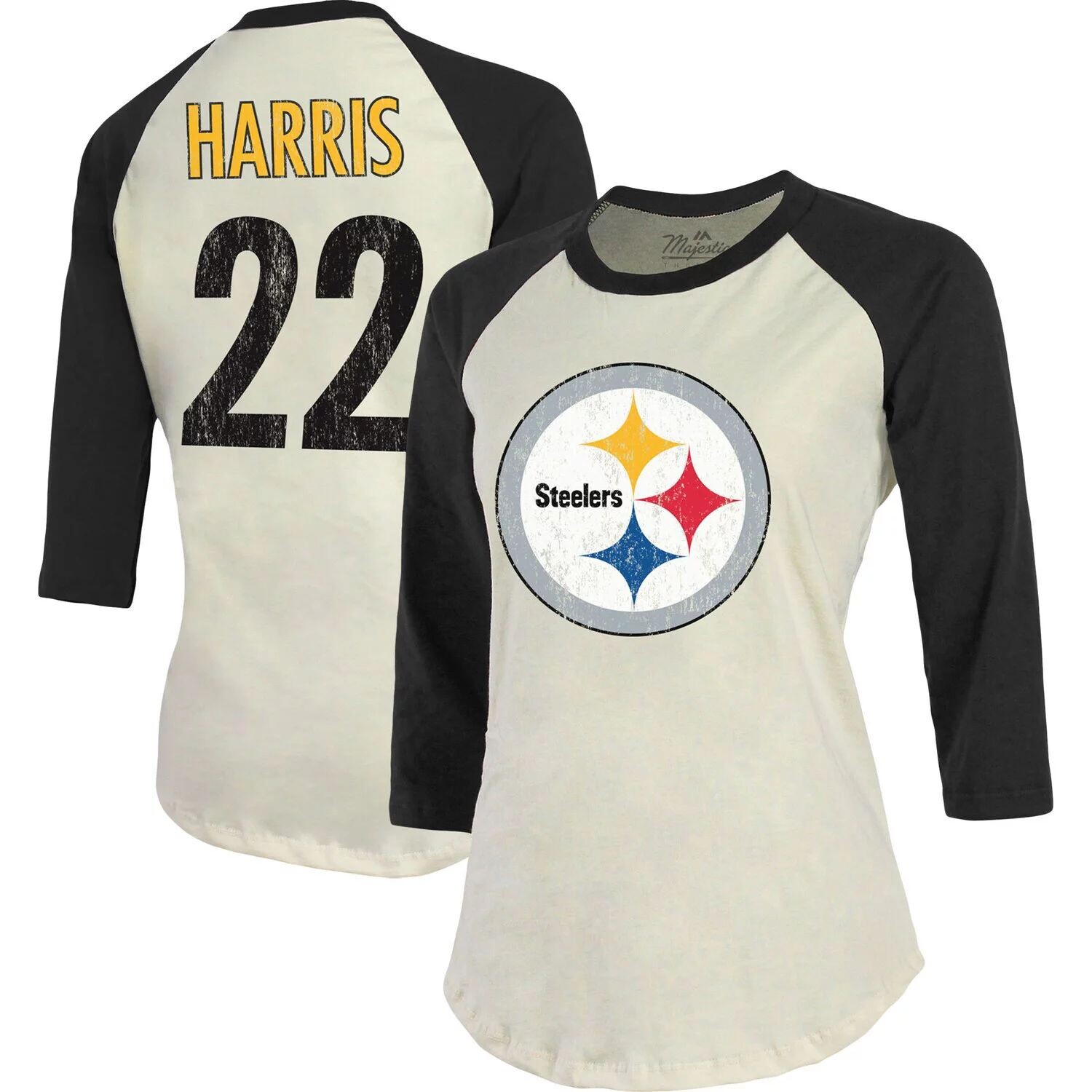 

Женская футболка Majestic Threads Najee Harris кремового/черного цвета Pittsburgh Steelers с именем и номером игрока реглан с рукавами 3/4 Majestic, Черный, Женская футболка Majestic Threads Najee Harris кремового/черного цвета Pittsburgh Steelers с имене