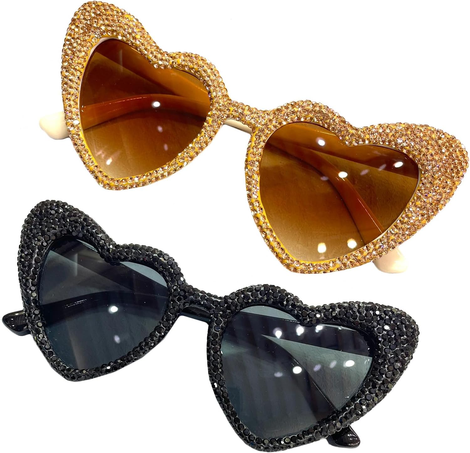 

Солнцезащитные очки Willochra Heart Crystal для женщин, роскошные солнцезащитные очки со стразами, «кошачий глаз», блестящие, для вечеринок и фестивалей, розовые, 2pcs-black&brown