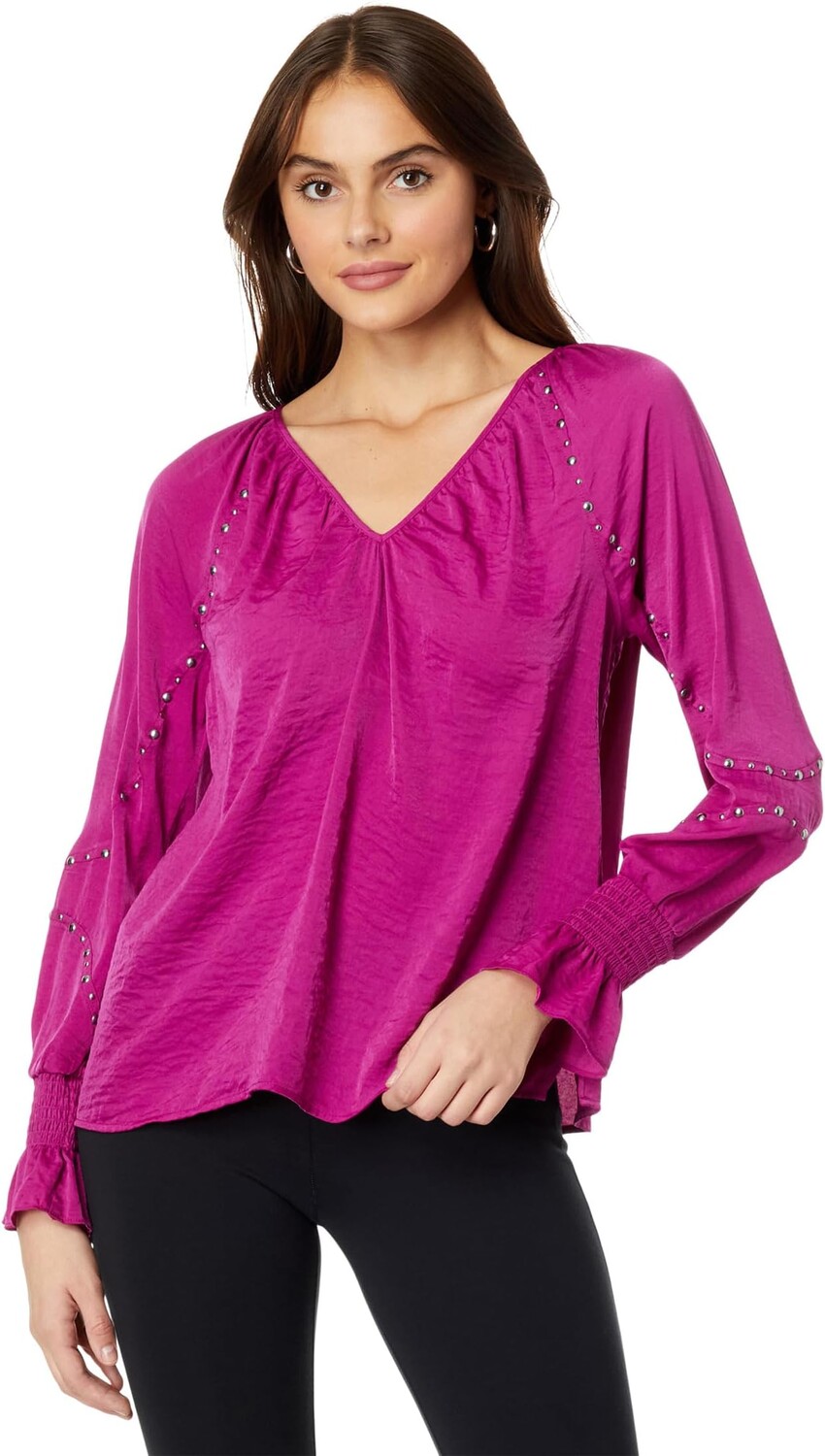 

Блуза Vince Camuto Embroidered V-Neck Long Sleeve Blouse, цвет Fuchsia Fury