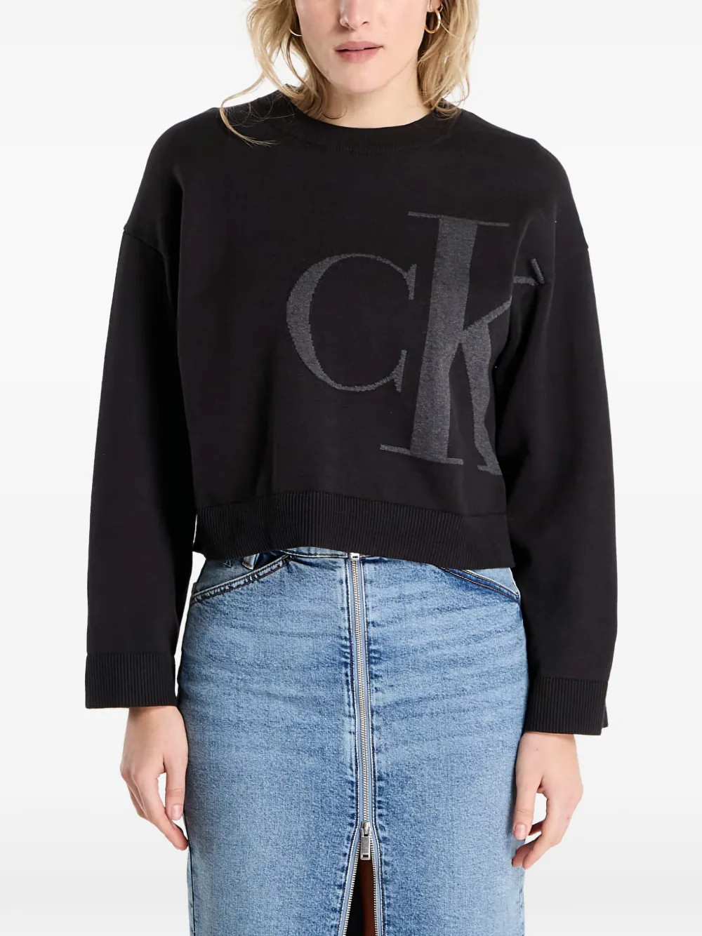 Свитер с логотипом и длинными рукавами Calvin Klein, черный — фото 3