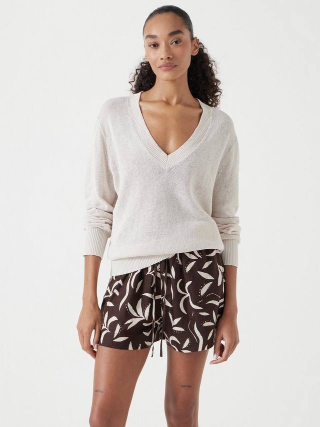 

Лонгслив с v-образным вырезом из льняной смеси HUSH, Natural