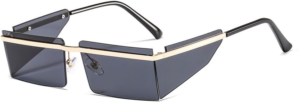 

Маленькие солнцезащитные очки без оправы для женщин, модные панк-очки, мужские очки в стиле ретро, ​​прямоугольные очки для женщин, защита от УФ-излучения UV400 TKKTLLT, C1 Gold-black