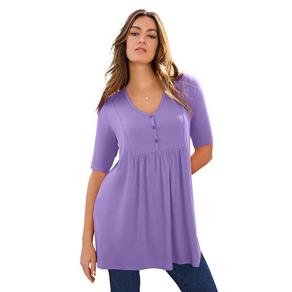 

Женская туника-хенли plus size Roaman'S, Vintage Lavender, Розовый, Женская туника-хенли plus size Roaman'S, Vintage Lavender