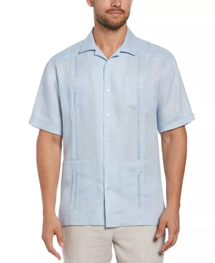 

Мужская 100% льняная рубашка с коротким рукавом и четырьмя карманами Guayabera Cubavera, синий