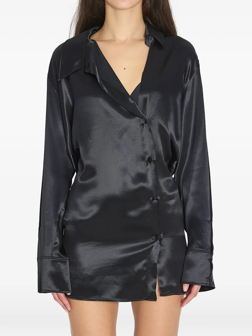 

Мини-платье на пуговицах с заостренным воротником The Attico, черный