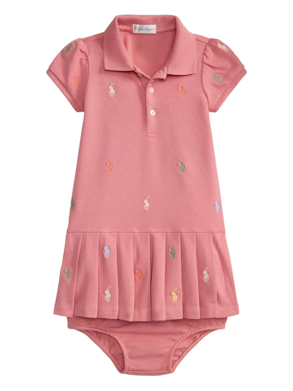 

Комплект вышитого платья-поло POLO RALPH LAUREN KIDS, розовый