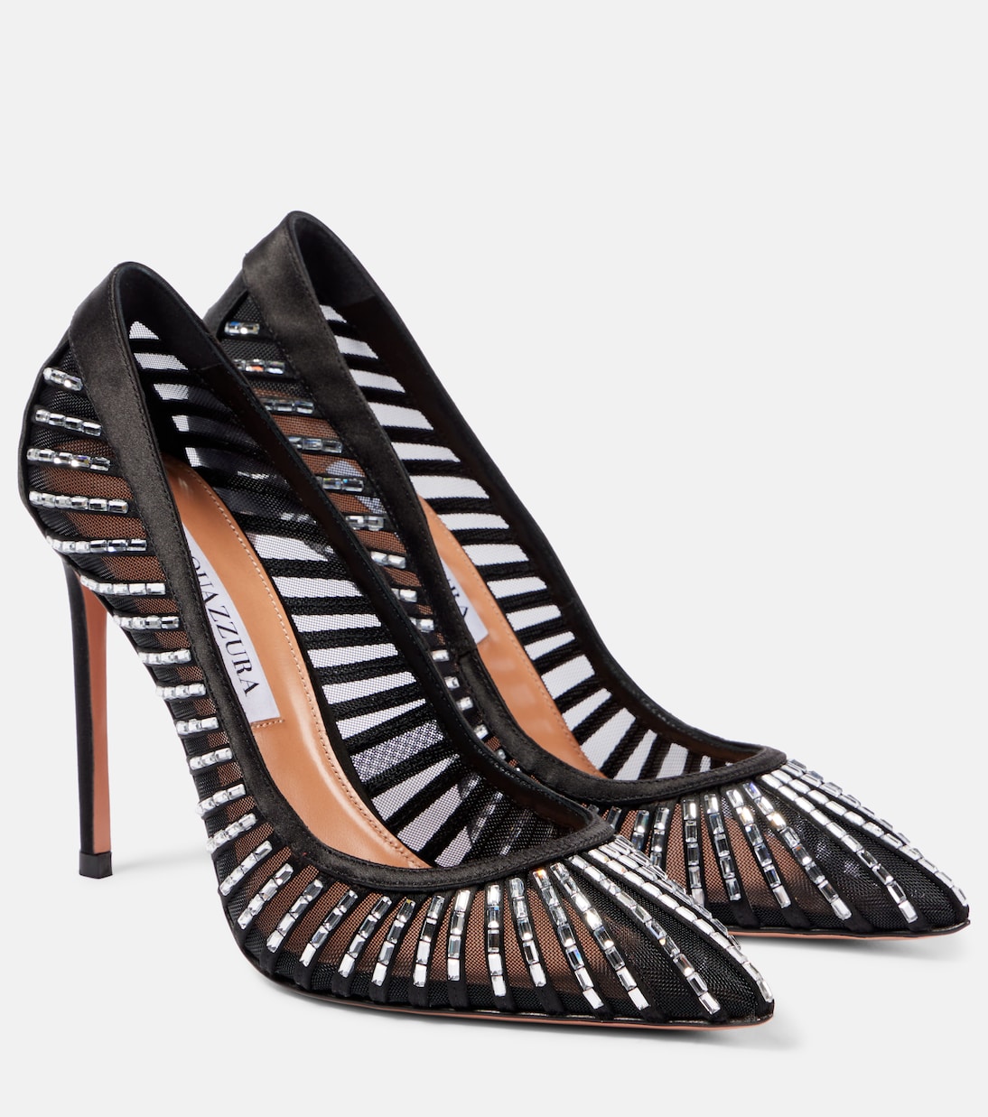 Атласные туфли-лодочки Passions Crystal 105 с сеткой Aquazzura, черный