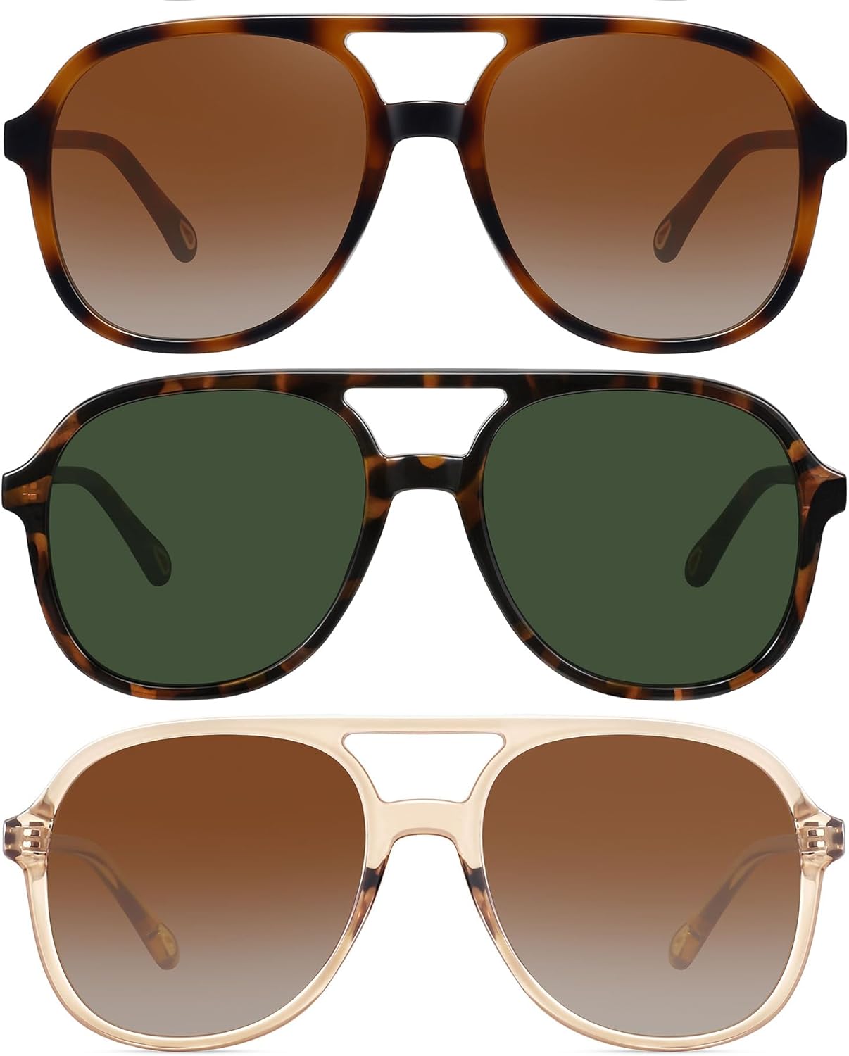 

Солнцезащитные очки-авиаторы MEETSUN в стиле ретро, ​​большие, для женщин и мужчин, модные, в стиле 70-х и 80-х, квадратные, 3 штуки, защита от ультрафиолета UV400, 3pack(tortoise/Green+ Tortoise/Brown+ Brown)