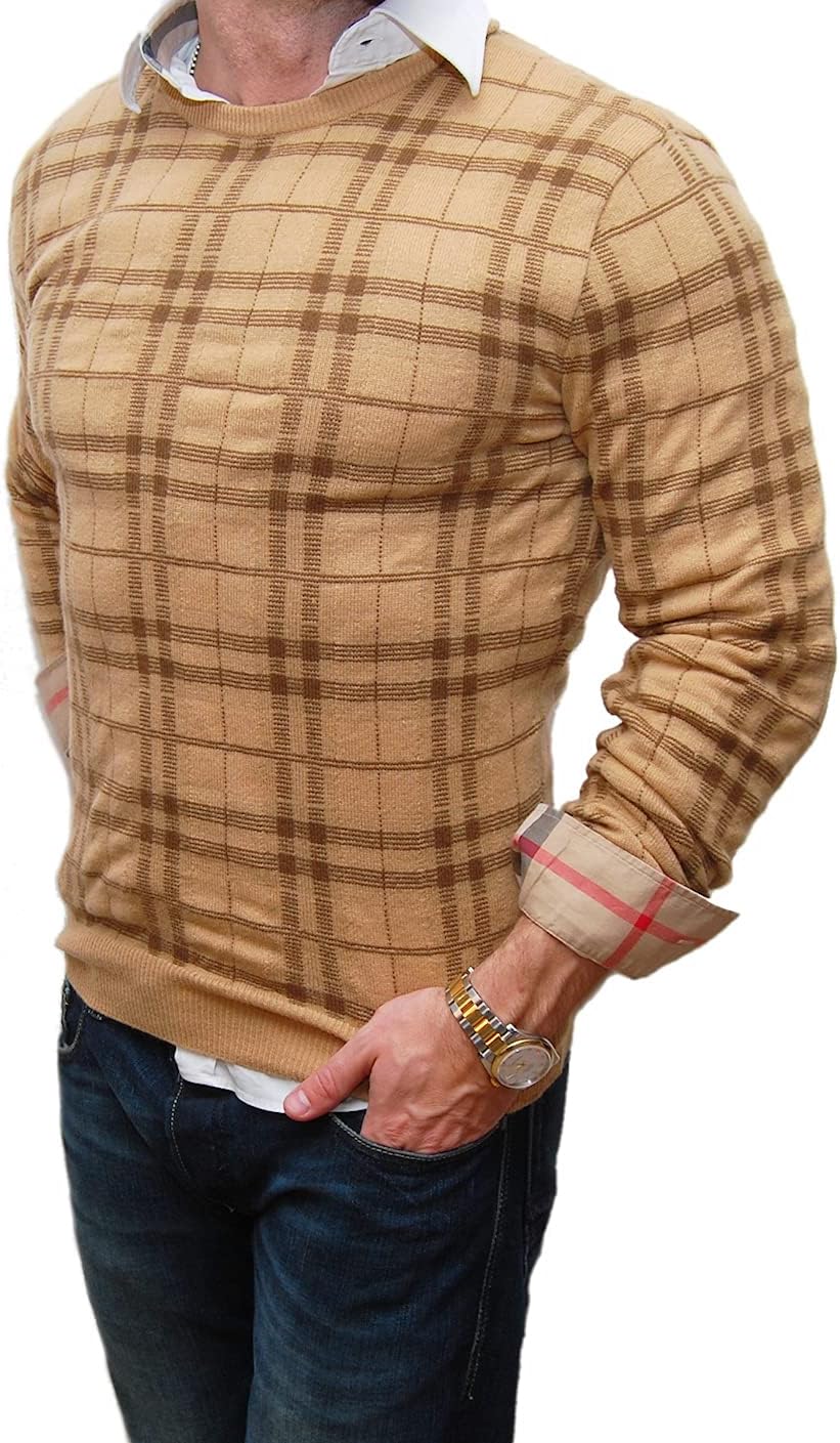 

Ralph Lauren Polo Purple Label мужской свитер в клетку, цвет khaki brown, кашемир из Италии, Brown, Beige