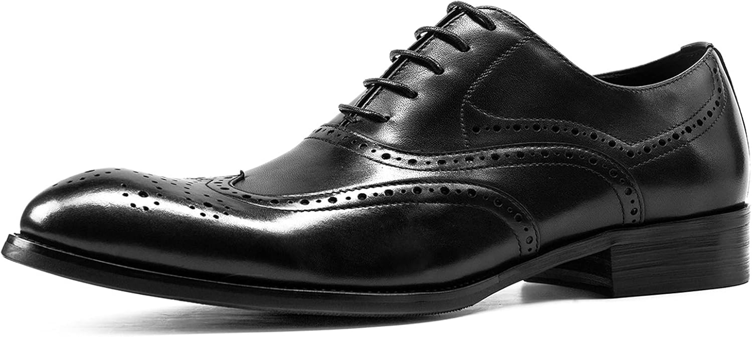 

Мужские классические туфли-оксфорды WKNBEU из черной кожи, деловые туфли с крылышками, классические формальные кожаные туфли на шнуровке для свадьбы, выпускного и вечеринки, черные - US7/UK6/EU39