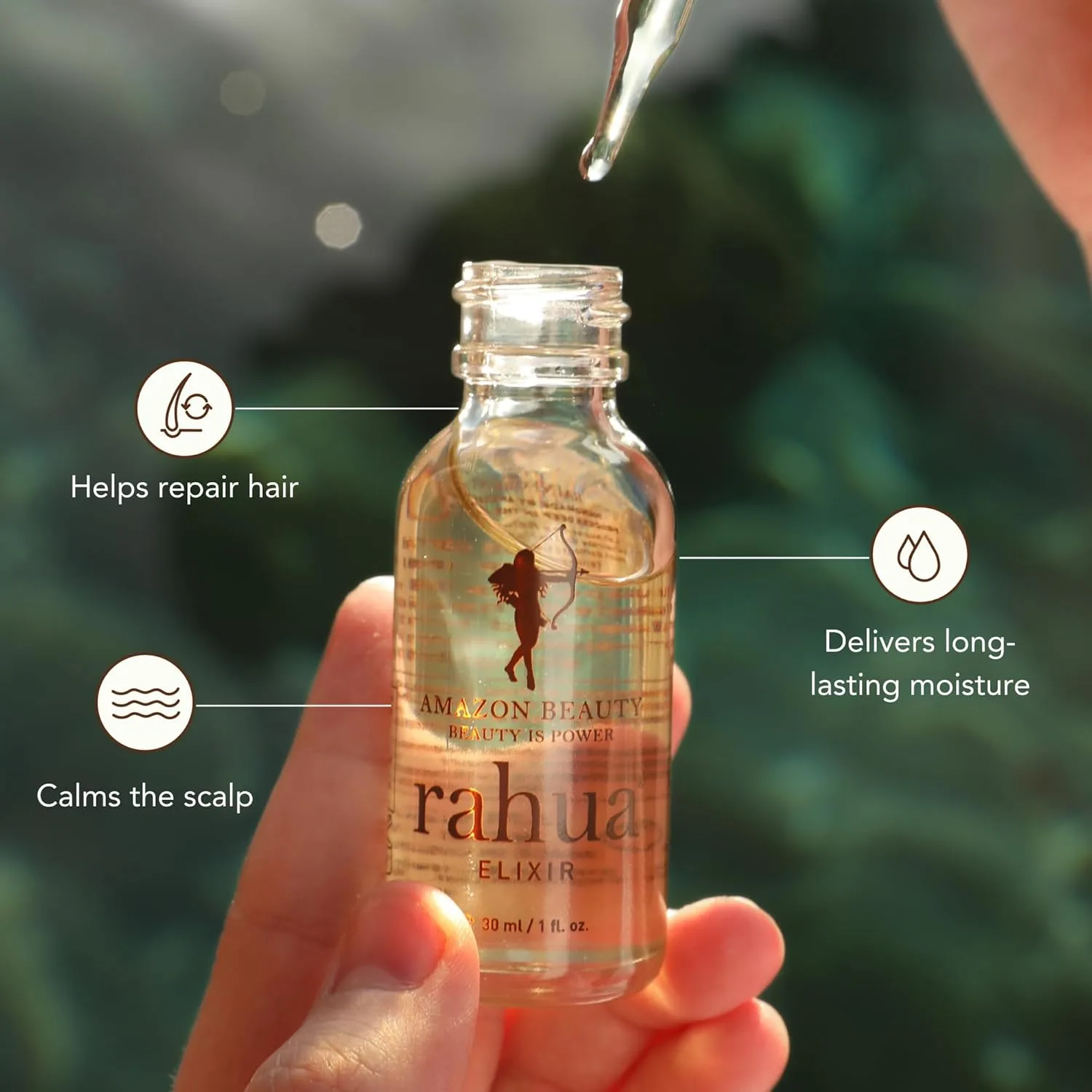 Rahua Elixir Hair Oil, Pure Rahua Oil с Palo Santo, веганское средство для питания и восстановления сухих поврежденных волос, восстанавливает баланс кожи головы, сыворотка для роста волос для всех типов, 30 мл — фото 3