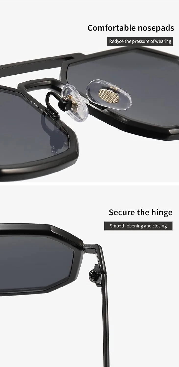 

Солнцезащитные очки в стиле панк 2026 года, многоугольная оправа, большие, для мужчин и женщин, металлический ретро-стиль (Цвет: E, Размер: Средний) MTZJH, One Color