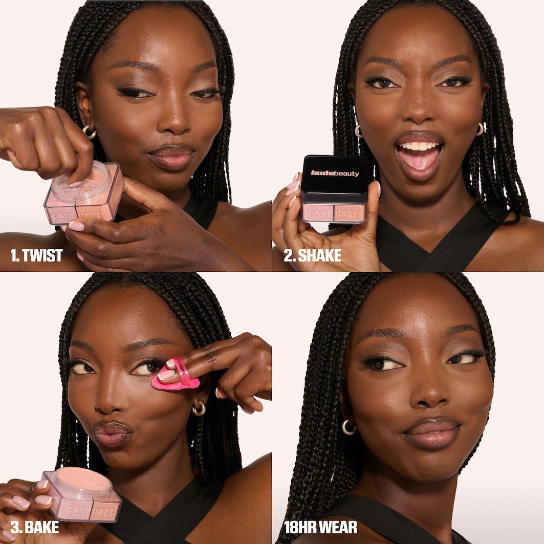 Пудра для лица easy bake duo loose powder Huda Beauty, cherry peach, вес 13 гр. — фото 4